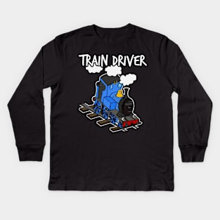 Train Driver Steam Locomotive Rail Enthusiasts (Blue) Kids Long Sleeve T-Shirt